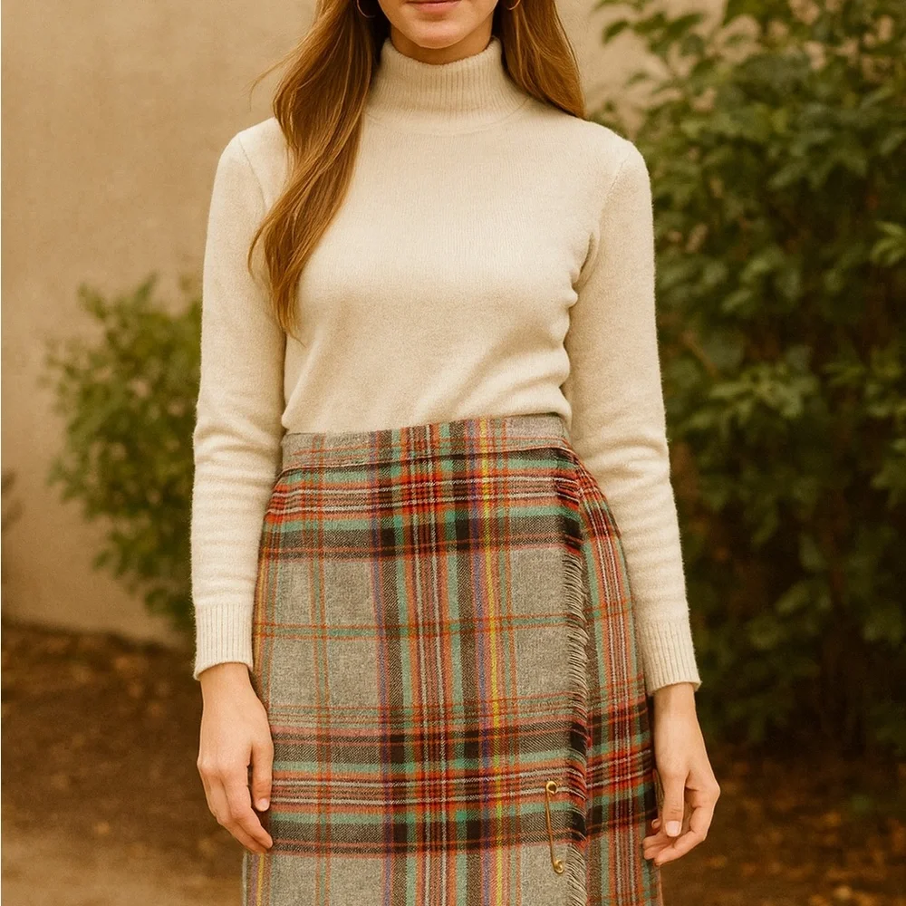 Elegant Plaid‎ Midi Skirt - Multicolor